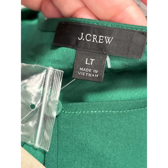 J Crew Blouse Top Puff Sleeve Satin Back Crepe Long Sleeve BL712 Green LT NEW - Picture 5 of 7